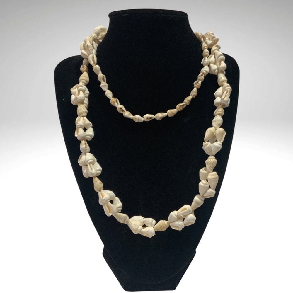Seashell Lei Tropical Tiki Luau Boho Beach Long  34” Single Strand Long Neckl…